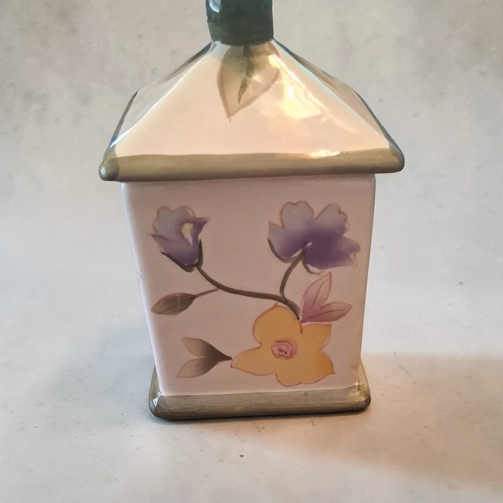 Ceramic Floral Canister in Green, Yellow and Purple Kitchen Home Decor Accents
